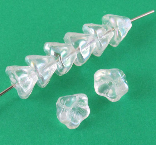 Crystal Clear AB Bell Flower Beads, Czech Glass 6x8mm (25 Pieces)