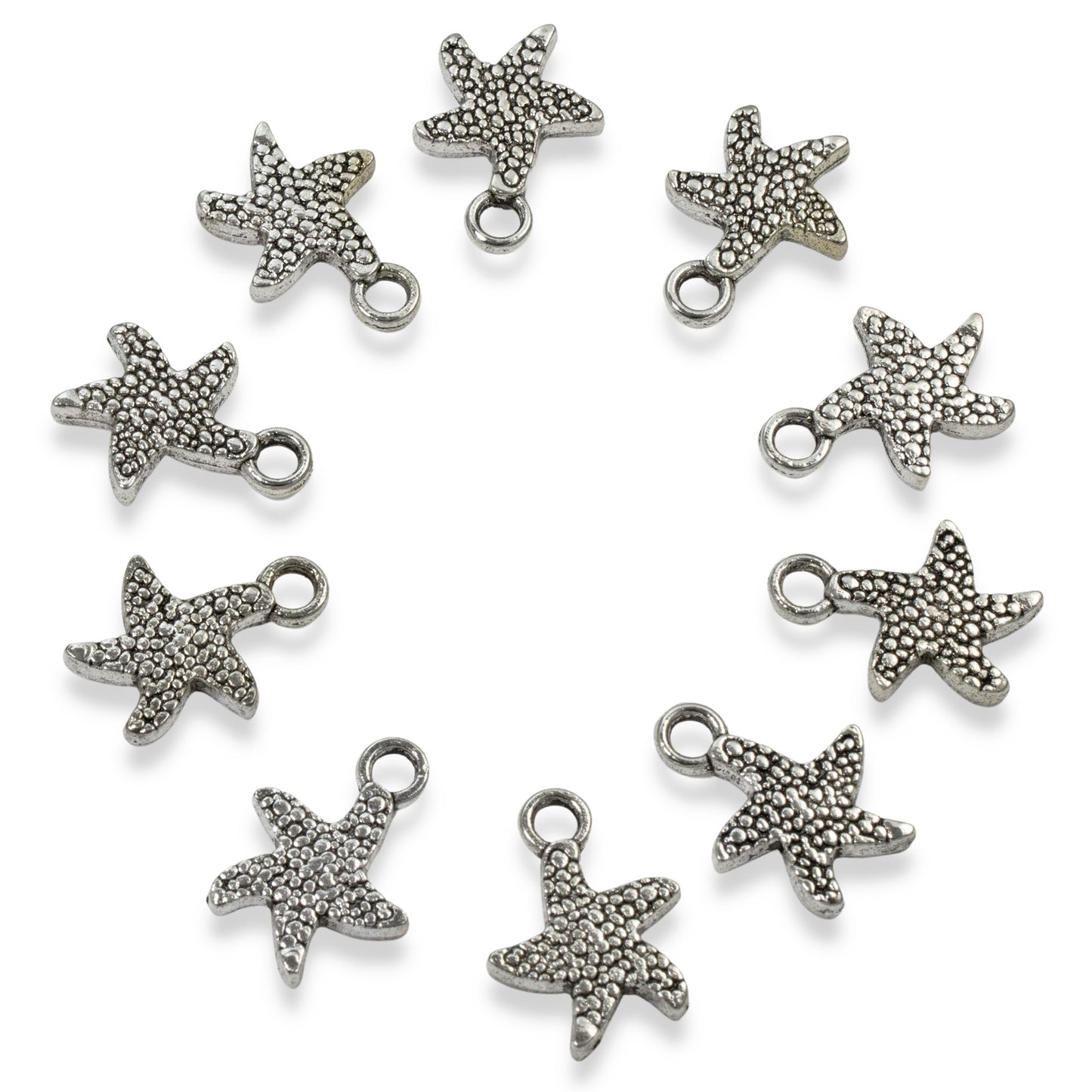 10 Silver Starfish Metal Charms - Small Sea Star - Beach Summer Jewelry Making