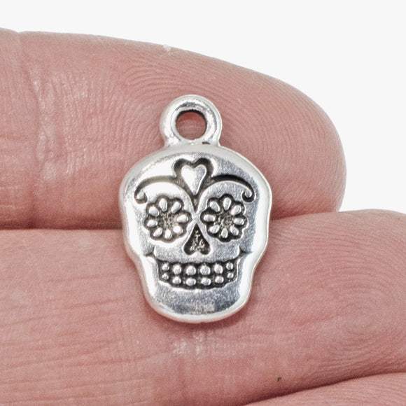Silver Sugar Skull Charms, TierraCast Day of the Dead Charm 2/Pkg