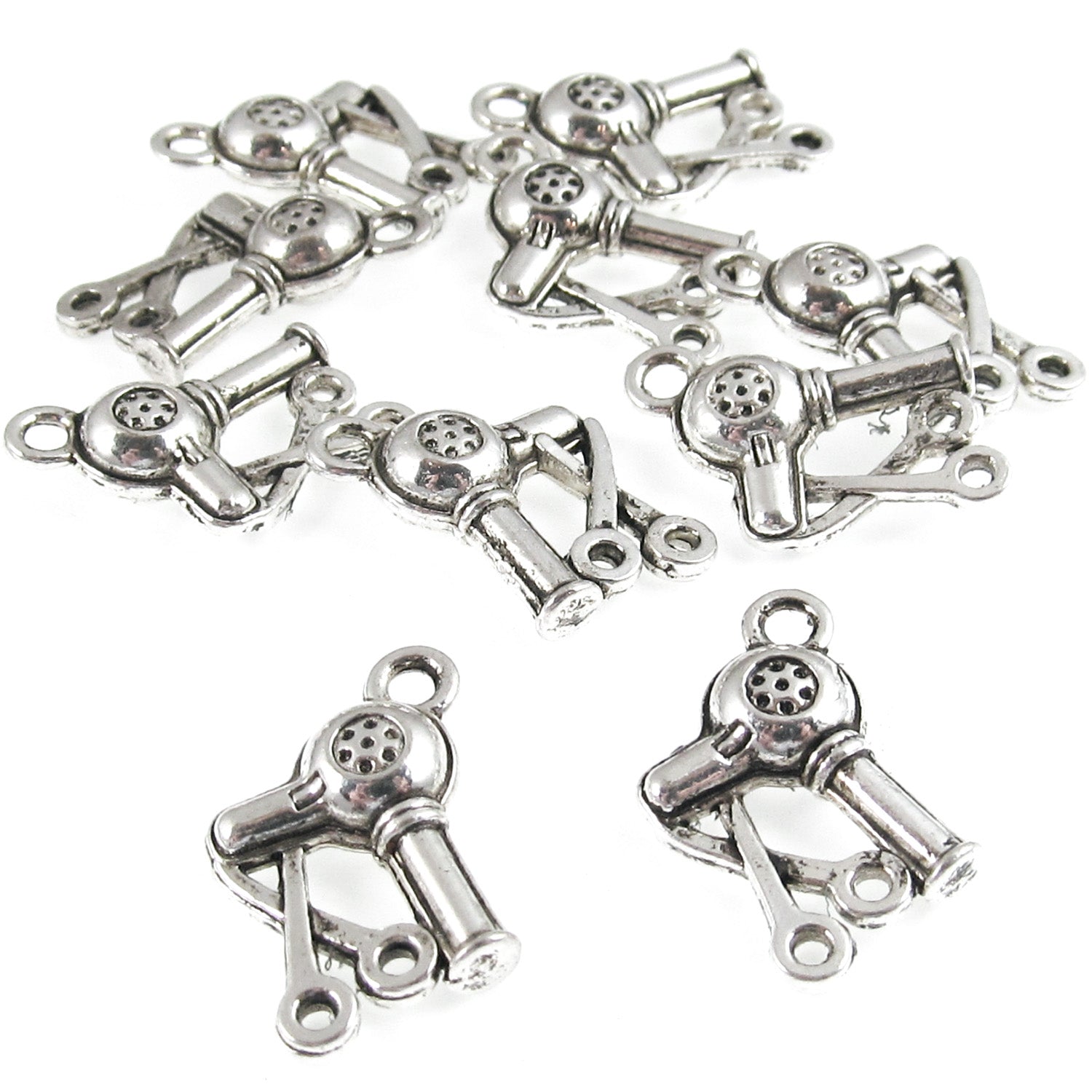 Silver Hairdryer Scissor Charms