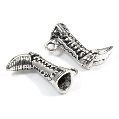 4 Cowboy Boot Charms - Silver Detailed 3D Boots - Rodeo & Western Jewelry Making