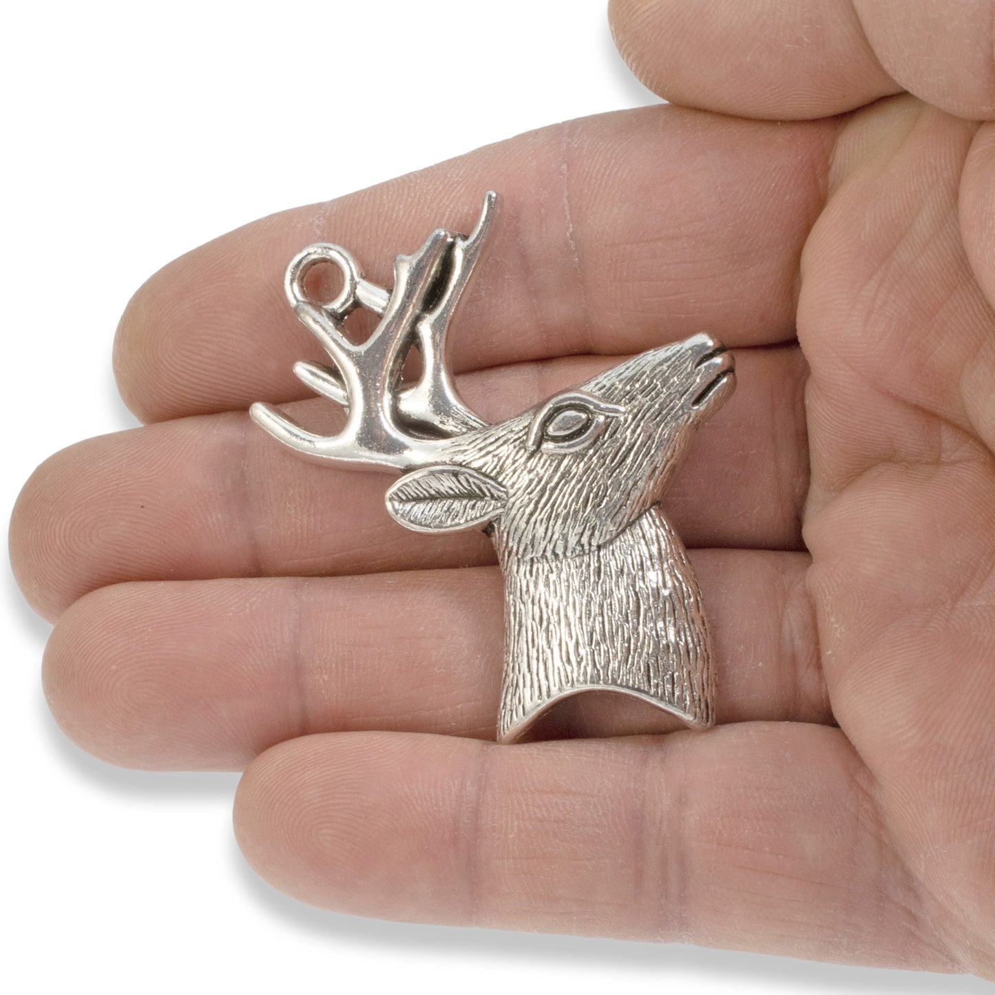 2 Deer Head Pendants, Large Silver Metal Charms, Hunter's Gift, Keychain Crafts