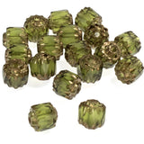 25 Olive Green Faceted 6mm Crown Cathedral Beads, Czech Glass for DIY Jewelry