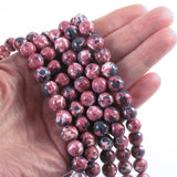 10mm Mauve, Gray and Light Pink Rain Flower Stone Round Beads 15" Strand (38)