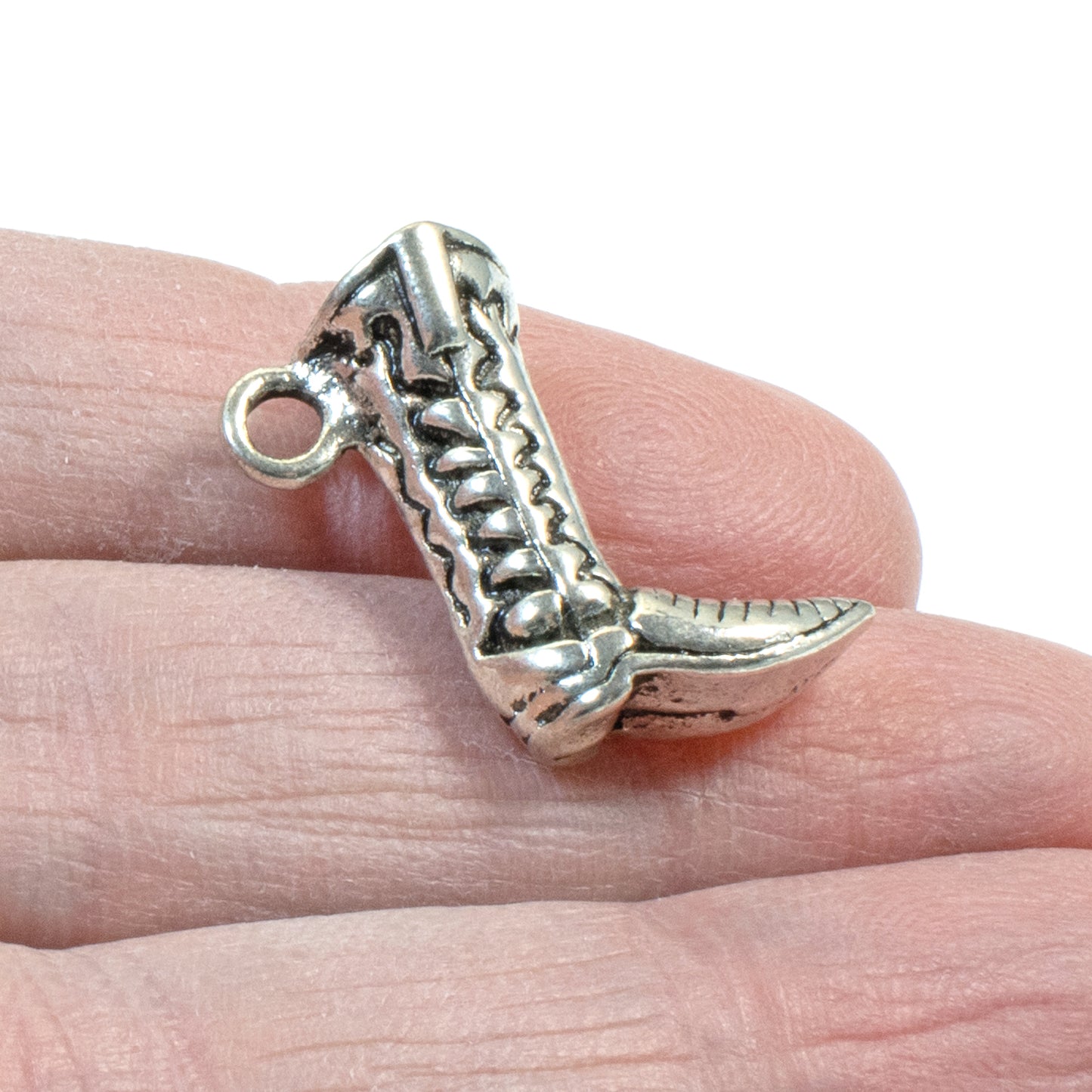 4 Cowboy Boot Charms - Silver Detailed 3D Boots - Rodeo & Western Jewelry Making