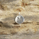 2Pc. Silver "N" Initial Charms, TierraCast Round Small Alphabet Letter