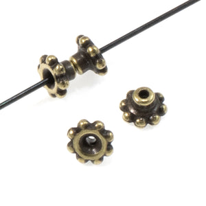 Antique Brass Beaded 6mm BeadAligner + 2mm Peg, Large Hole Bead Stabilizers 10/Pkg