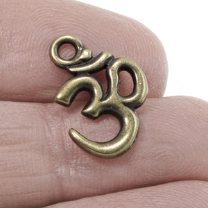 Antique Brass Om Charms, TierraCast Hindu Symbol (2 Pieces)