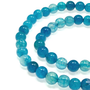 Aqua Blue 6mm Round Dragon Vein Agate Beads, Spider Vein Stone 60/Pkg