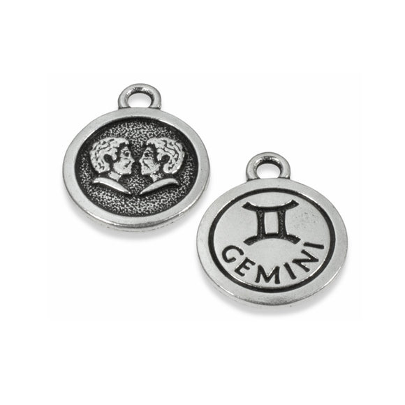 2 Silver Gemini Charms, TierraCast Double-Sided Zodiac Charm for DIY Jewelry