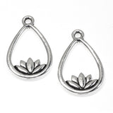 Silver Lotus Teardrop Pendants, TierraCast Yoga Meditation Charm 2/Pkg
