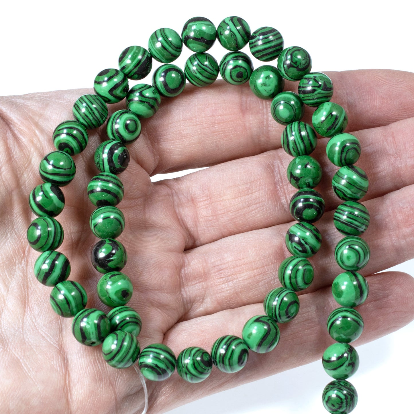 Striped Green Malachite Beads - 8mm Round Stone Beads - Eye-Catching Bead Strand