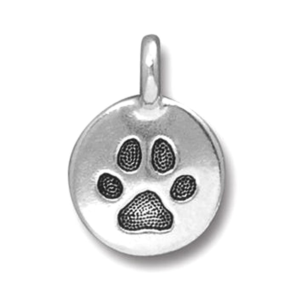 2 Silver Paw Print Charms, TierraCast Pewter Dog Pet Charm for Leather Cord