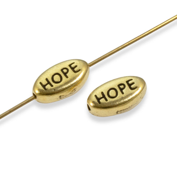 Gold Oval Hope Beads, TierraCast Inspirational Word Bead 2/Pkg
