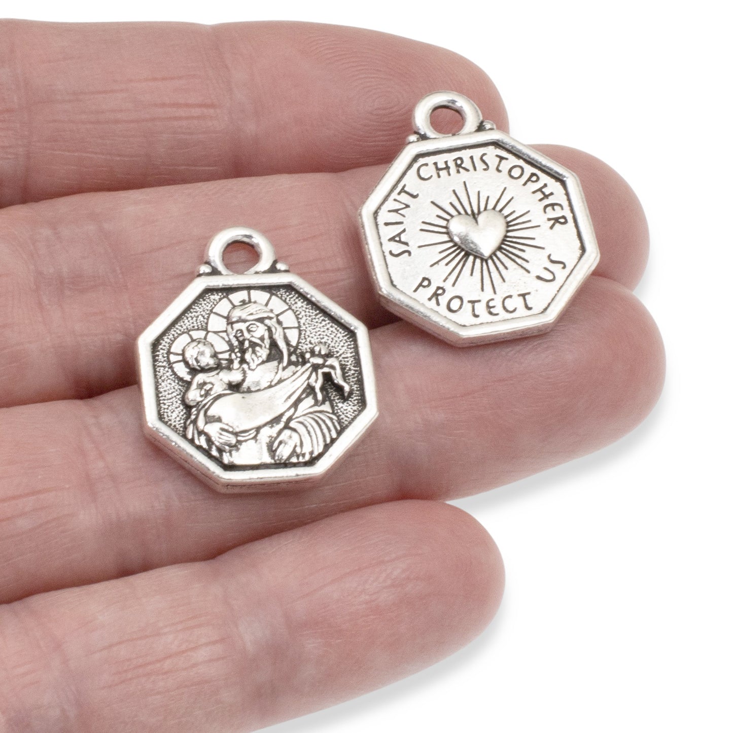 2 Silver St. Christopher Pendants - TierraCast Travelers Protection Charms - Jewelry-Making and Craft Supply