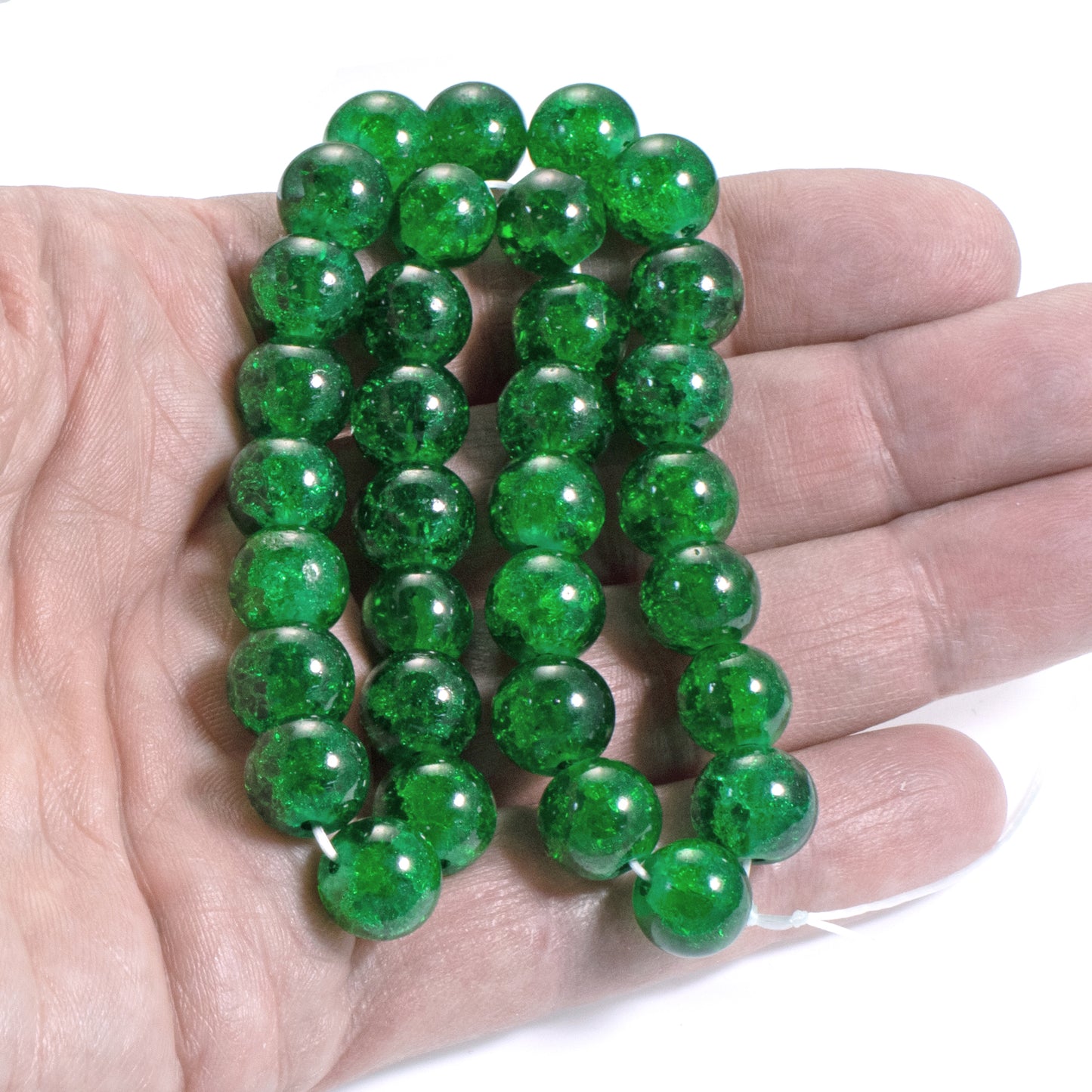 30 Emerald Glass Crackle Beads - 10mm Round - Great for Christmas Crafts