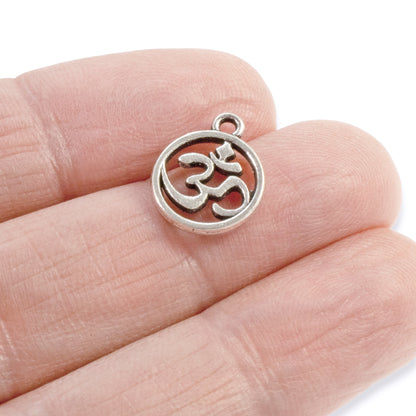 30 Om Charms - Silver Metal - Open Design - Yoga Namaste - DIY Jewelry