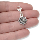 Crescent Moon and Star Clip on Charm, Silver Celestial Charm & Lobster Clasp