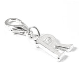 Letter "R" Clip On Charm, Silver Initial Alphabet Dangle with Lobster Clasp