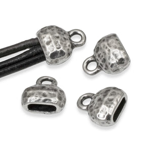4 Pewter Distressed Leather Cord Ends, 6x2mm Opening, Crimp End Caps