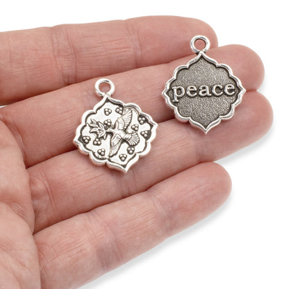 2 Silver Peace Dove Pendants, TierraCast Symbolic Charms for DIY Jewelry Making