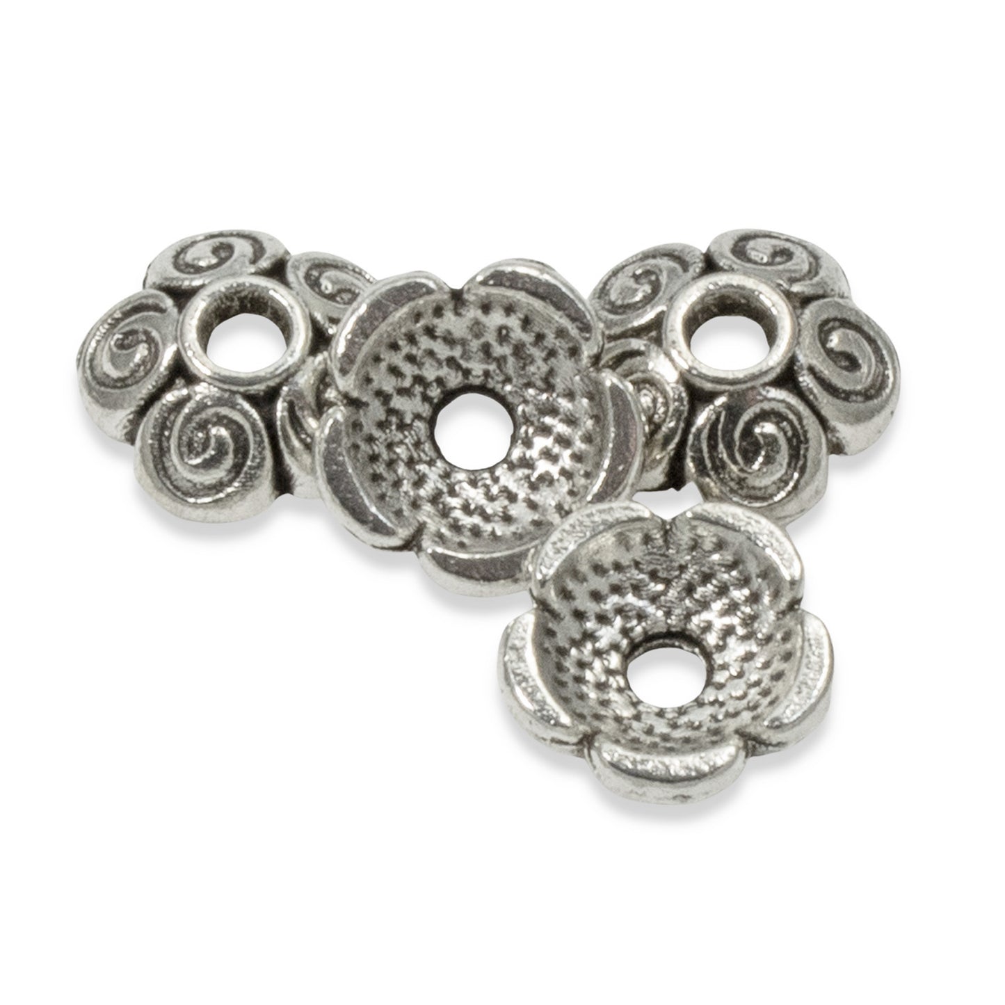 Silver Metal Bead Caps with Swirl Design, 8mm (50 Pieces)