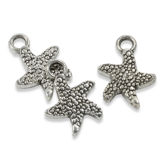 10 Silver Starfish Metal Charms - Small Sea Star - Beach Summer Jewelry Making