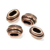 4 Copper Deco Barrel Slider Beads, 4x2mm Hole Size, Crimpable for Leather Cord