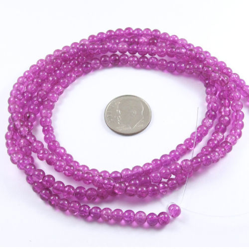 Magenta Pink 4mm Round Glass Crackle Beads, 200/Pkg