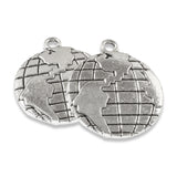 6 Silver Globe Pendants, Large Metal Earth Travel Map Charms