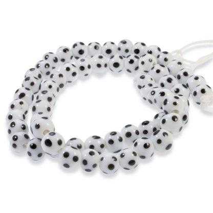 White & Black Polka Dot Beads - 8mm Dotted Glass Beads - Handmade Lampwork