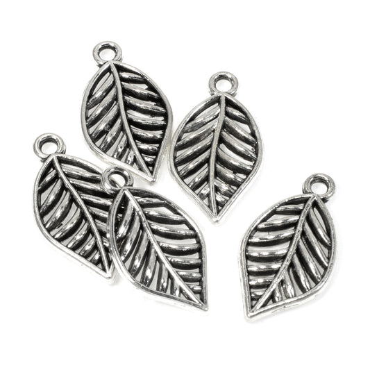 20 Silver Leaf Charms, Vintage-Style Pendants for Nature-Inspired Jewelry Making