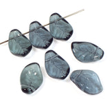 25 Montana Blue Leaf Beads, Elegant Czech Glass Curved Leaves for DIY Jewelry