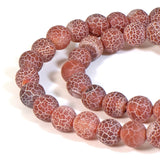 8mm Burnt Orange Frosted Dragon Vein Agate Beads, Round Stone for Jewelry Making