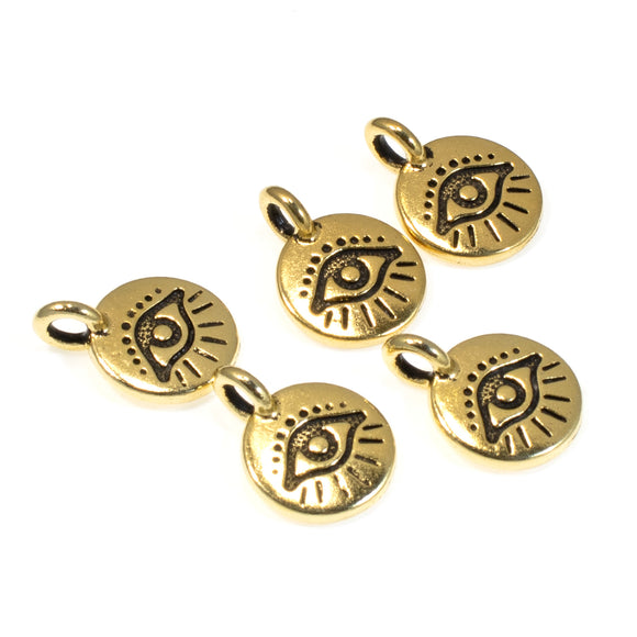 Gold Evil Eye Charms, TierraCast Mini Symbol Pendant 5/Pkg