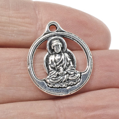 2 Silver Buddha Pendants - TierraCast Lotus Meditation Charm - Spiritual Gift