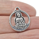 2 Silver Buddha Pendants, TierraCast Lotus Yoga Meditation Charm, Spiritual Gift