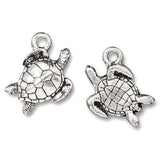 Silver Sea Turtle Charms, TierraCast Ocean, Beach, Animal Charm 2/Pkg