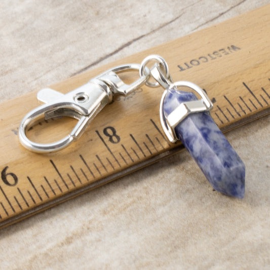 Boho Chic Denim Lapis Clip-On Key Chain Fob - Gemstone Purse or Bag Accessory