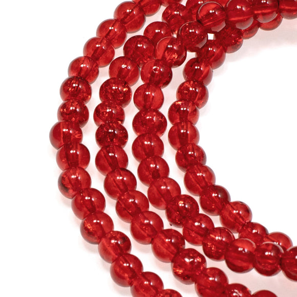 Red 4mm Round Glass Crackle Beads, Holiday Christmas Beads 200/Pkg