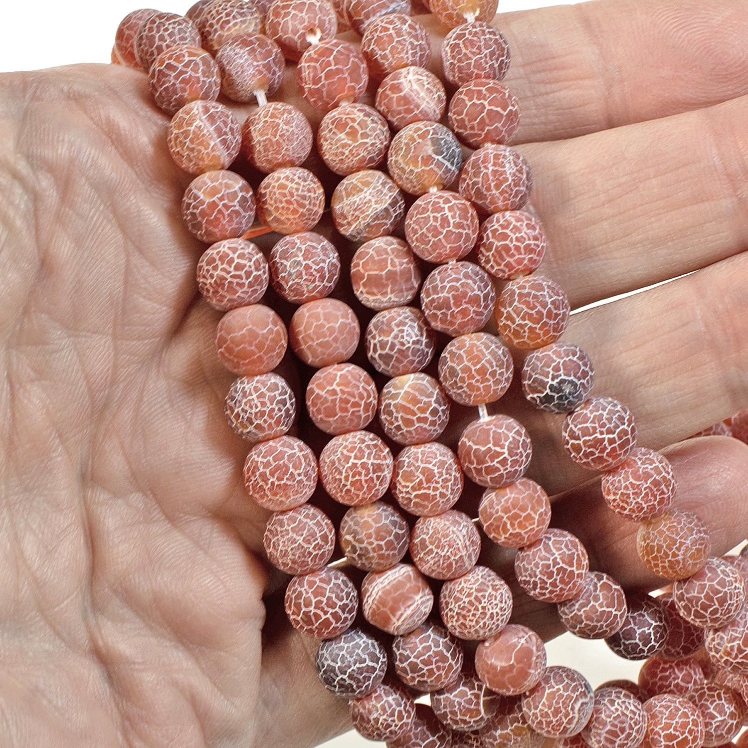 8mm Burnt Orange Frosted Dragon Vein Agate Beads | Hackberry Creek