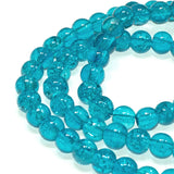 100 Ocean-Inspired 6mm Aqua Glass Beads, Cracked Texture Beads for DIY Jewelry