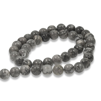 Gray Picasso Jasper Beads - Unique 8mm Round Natural Stone Strand - DIY Jewelry