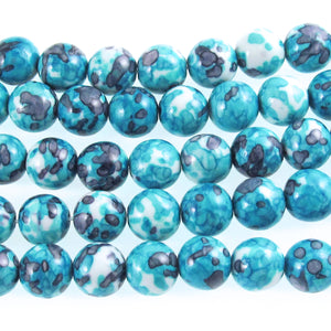 10mm Aqua Blue and Gray Rain Flower Stone Round Beads 15" Strand (38)