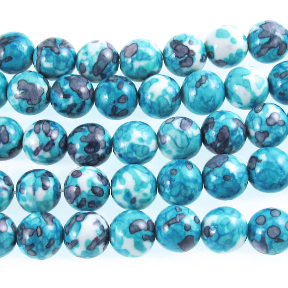 10mm Aqua Blue and Gray Rain Flower Stone Round Beads 15