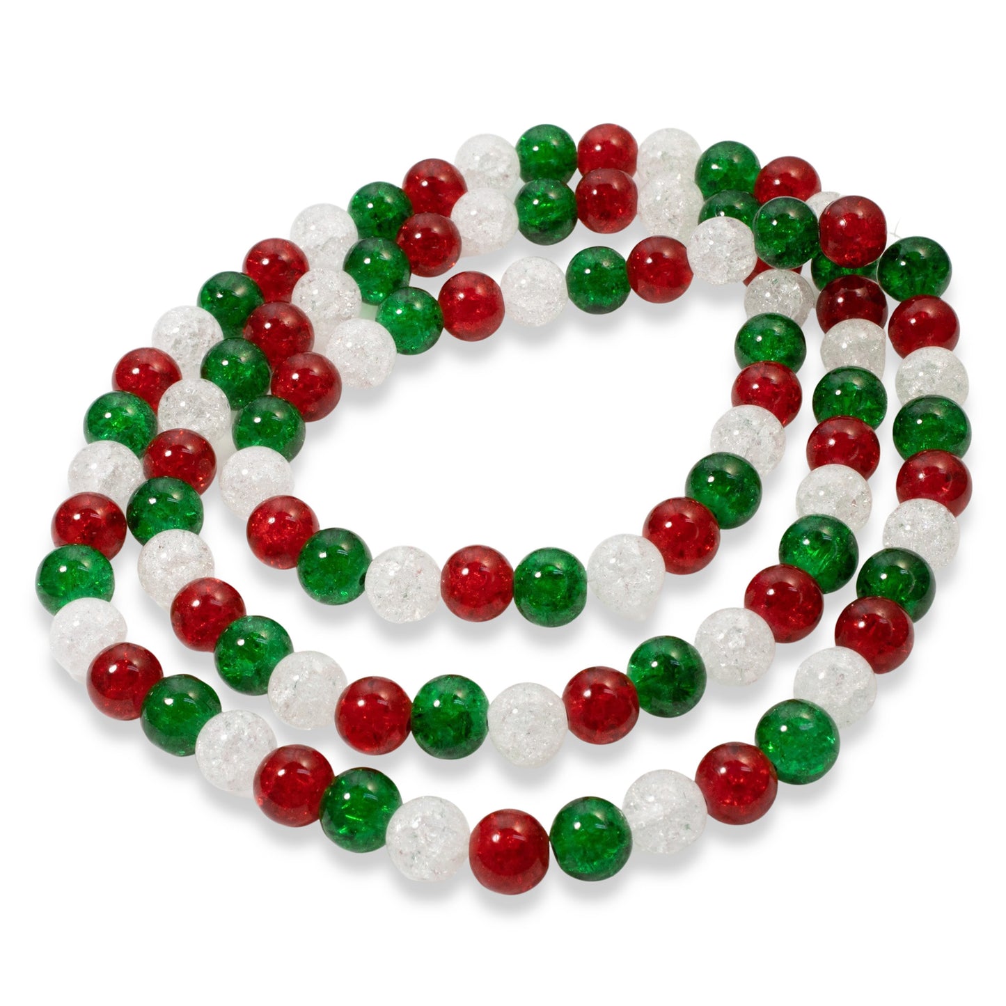 90/Pkg 10mm Red, Green & Clear Crackle Glass Beads | Christmas Bead Mix