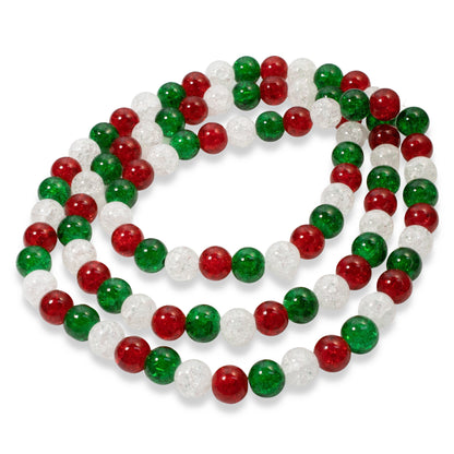 90/Pkg 10mm Red, Green & Clear Crackle Glass Beads | Christmas Bead Mix