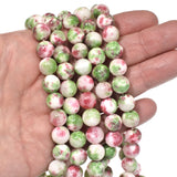 Pink & Green Jade Beads - 10mm Round - Dyed Gemstone Bead Strand - Jewelry Making