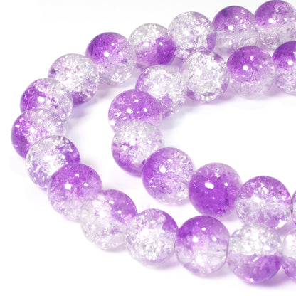 50 Purple & Clear 8mm Crackle Beads - Double Color Glass Jewelry Craft Supplies