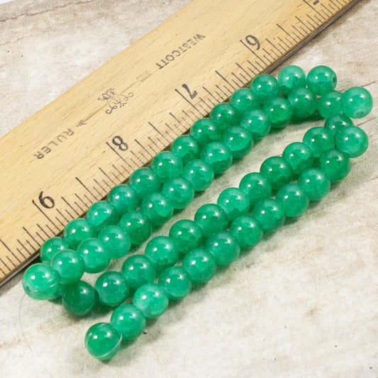 8mm Bright Green Round Cracked Glass Beads 50/Pkg